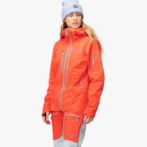 Norrona Lofoten Gore-Tex Pro women’s Ski Shell in Orange Alert, size Medium